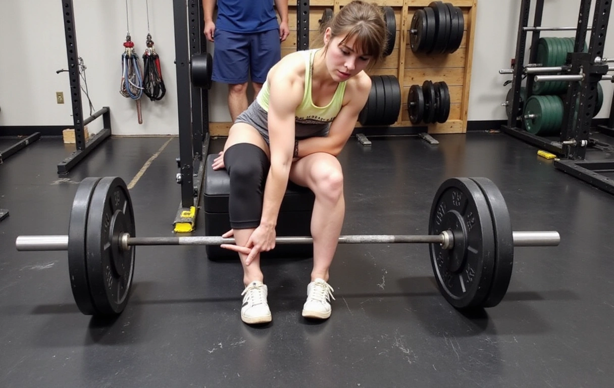 Person lowering a deadlift bar to the floor with controlled movement and proper form, viewed from the side.