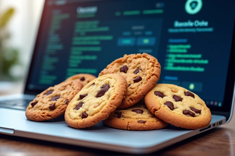 Illustration of various cookies on a digital device screen