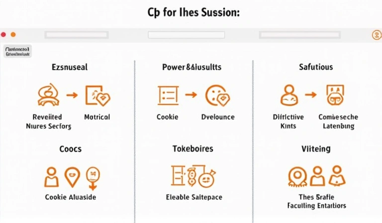 Illustration of various types of cookies and their uses on a website, showing essential, analytical, and targeting functions.