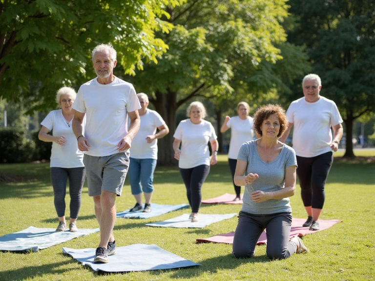 Group of active seniors exercising outdoors