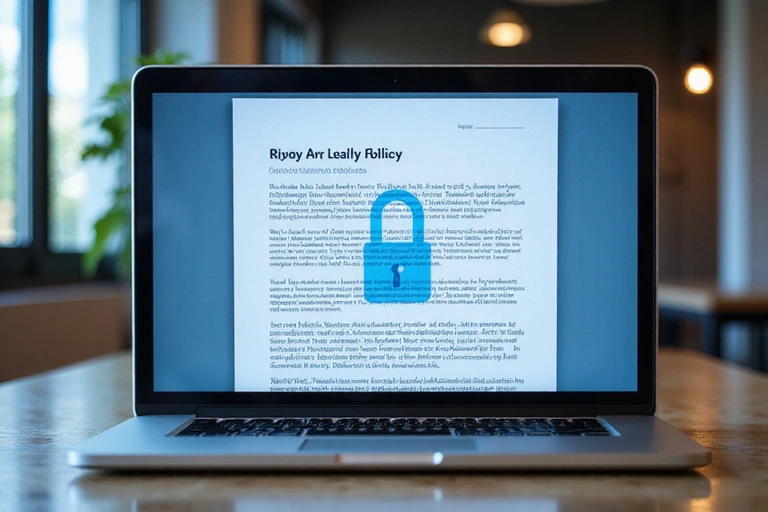 Laptop with VitalMove website showing privacy policy text