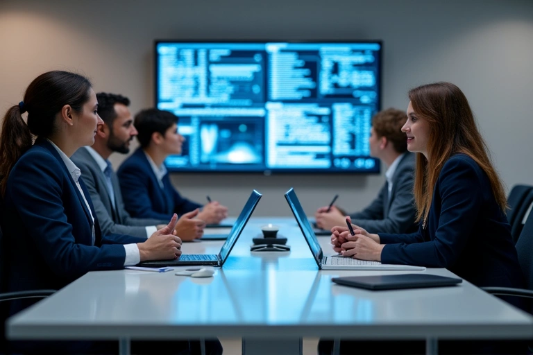 People collaborating around a table, symbolizing data protection and ethical use