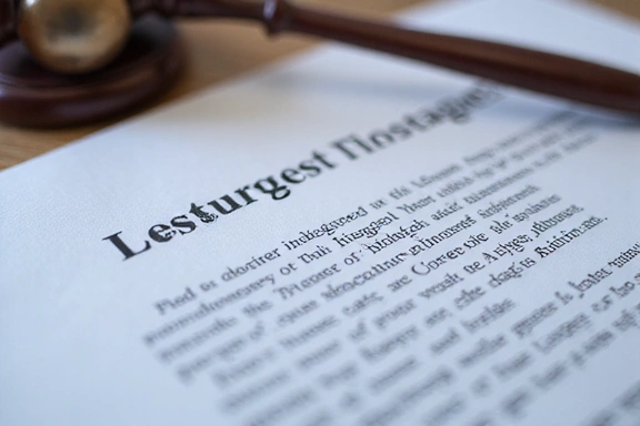 Abstract image representing legal documents with blurred text patterns and a gavel or scales in the background.